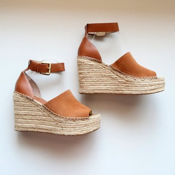 Marc Fisher Adalyn Brown Suede & Leather Platform Espadrille Ankle Strap Sandals - Picture 12 of 16
